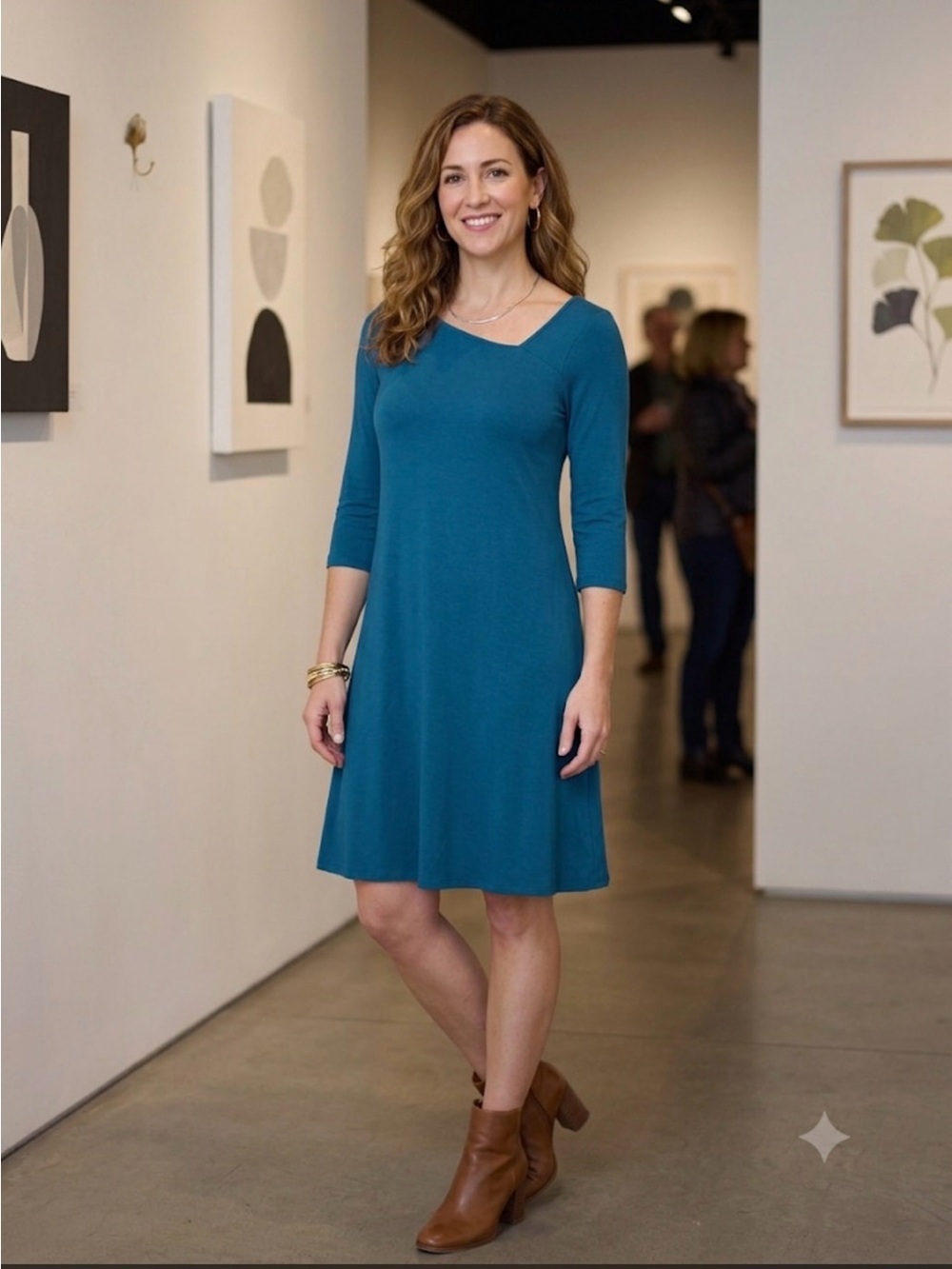 EILEEN FISHER Green Blue Jersey Knit Swing Mini Dress comfy sz Small petite